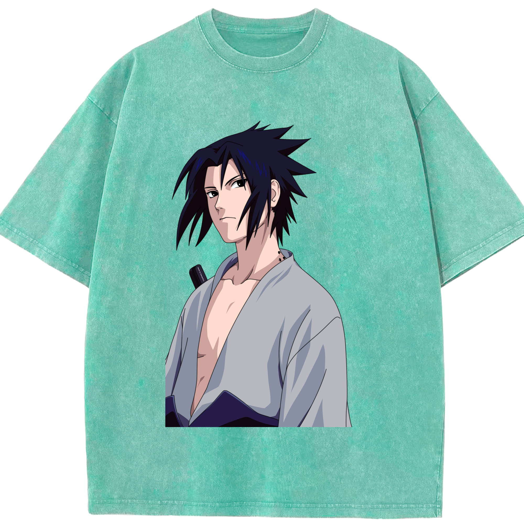 （画像用） NARUTO -ナルト- うちは サスケ Uchiha Sasuke 綿100% ヴィンテージ風 半袖Tシャツ（フロントプリント）